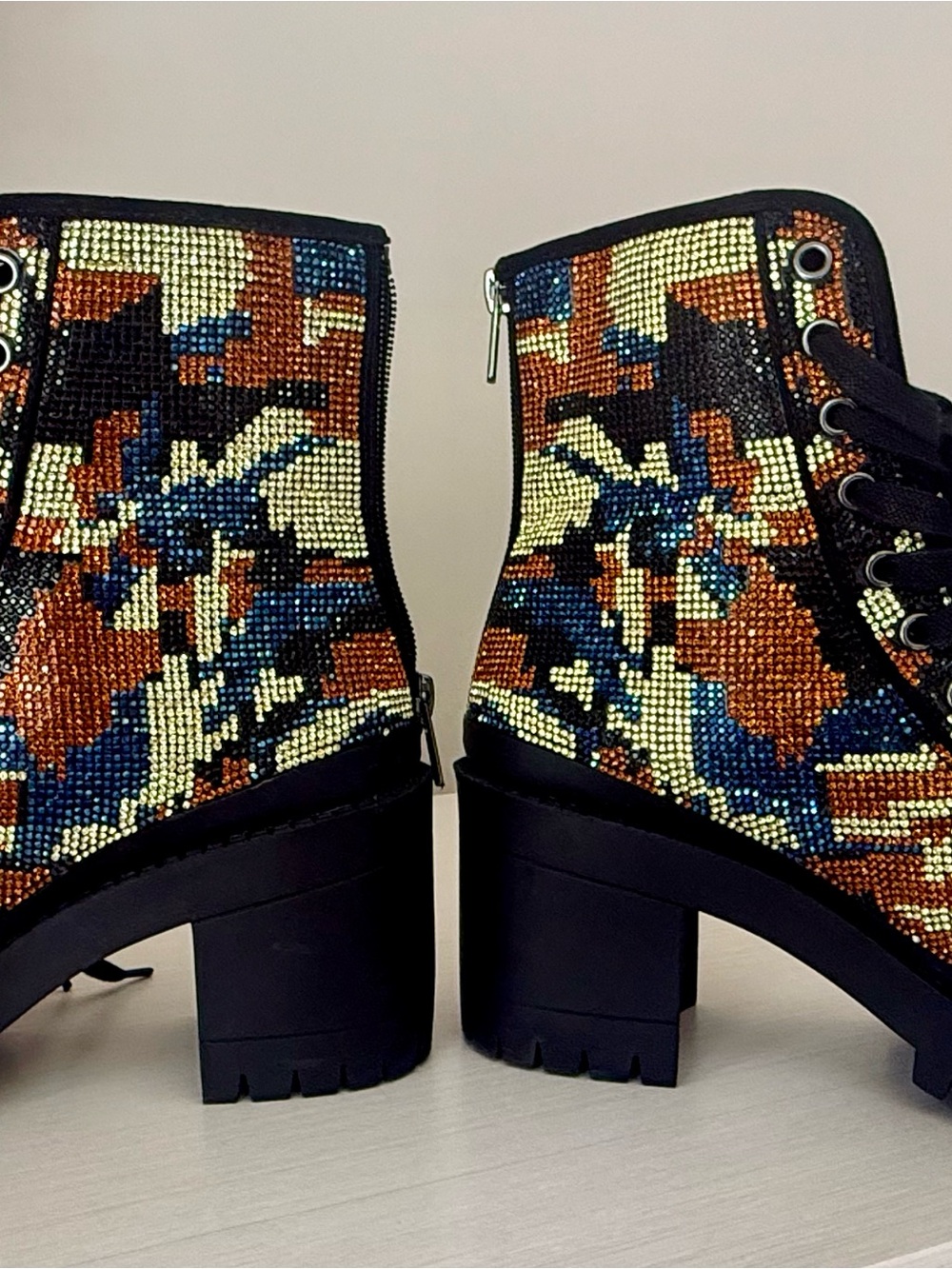 Steve Madden Multi-Color Embellished Ankle Boots with Black Soles - Size 9
